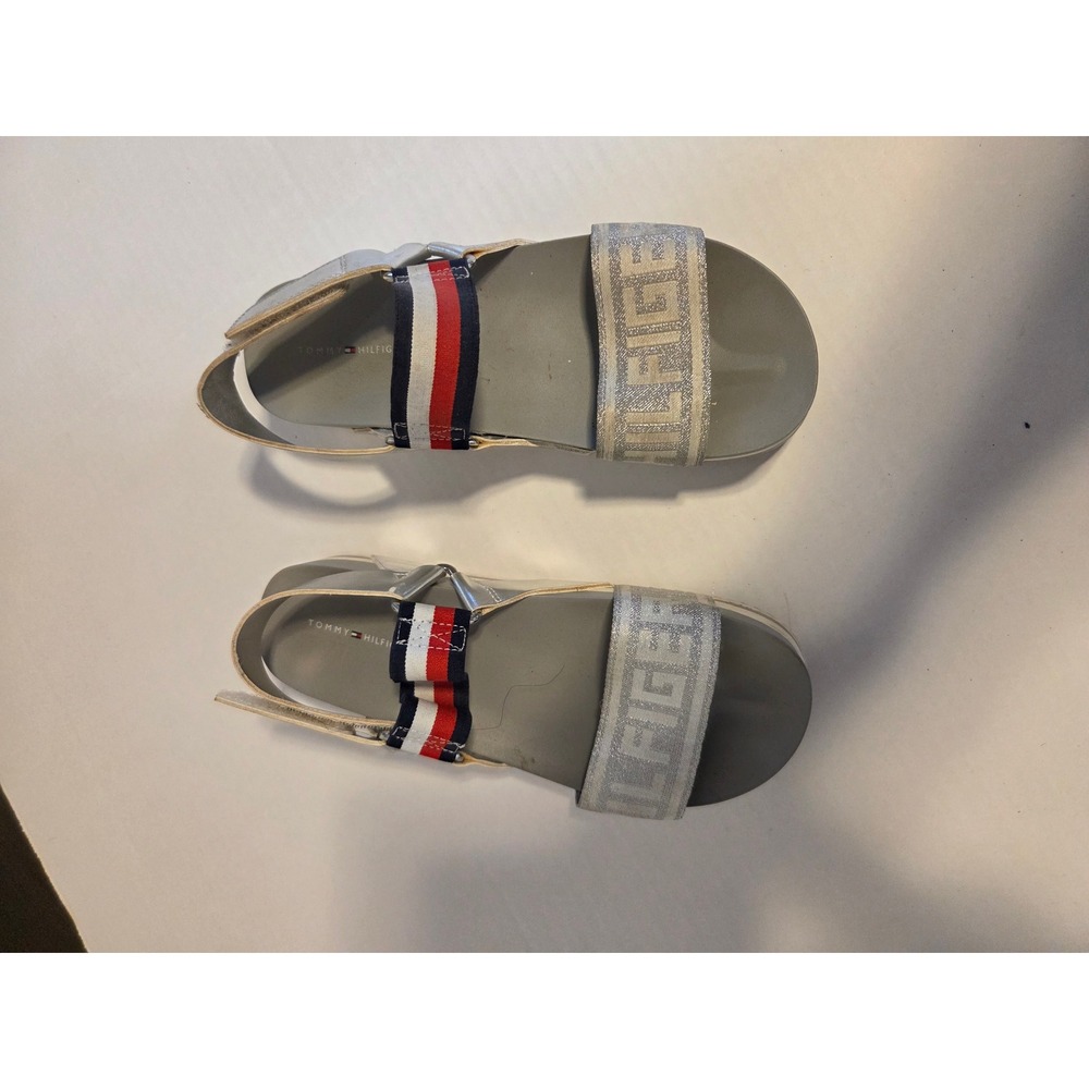 Tommy Hilfiger Womens Silver Glitter Platform Sandals Flag Strap Slingback Shoes